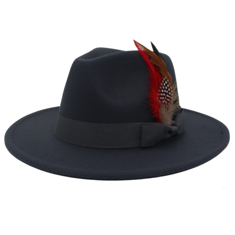 Suede fedora hat heart top 9.5cm brim feather accessories wide brim jazz hat men and women panama hat sombrero mujer gorras 240717