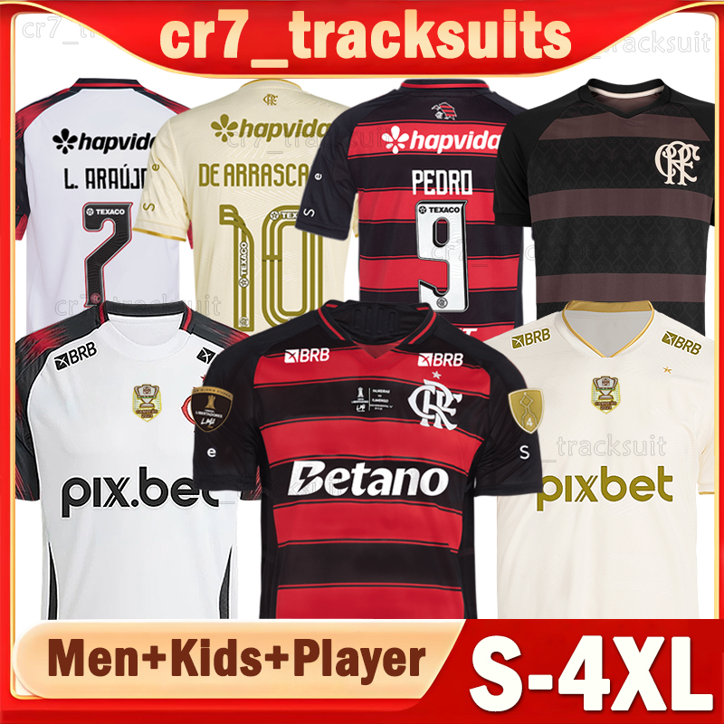 XXXL 4XL 2025 26 Flamengo Soccer Jerseys DE ARRASCAETA L.ARAUJO PEDRO 25 2026 WALLACE YAN LEO PEREIRA G. PLATA JUNINHO Player Version ROSSI Men Uniforms kids kits sets