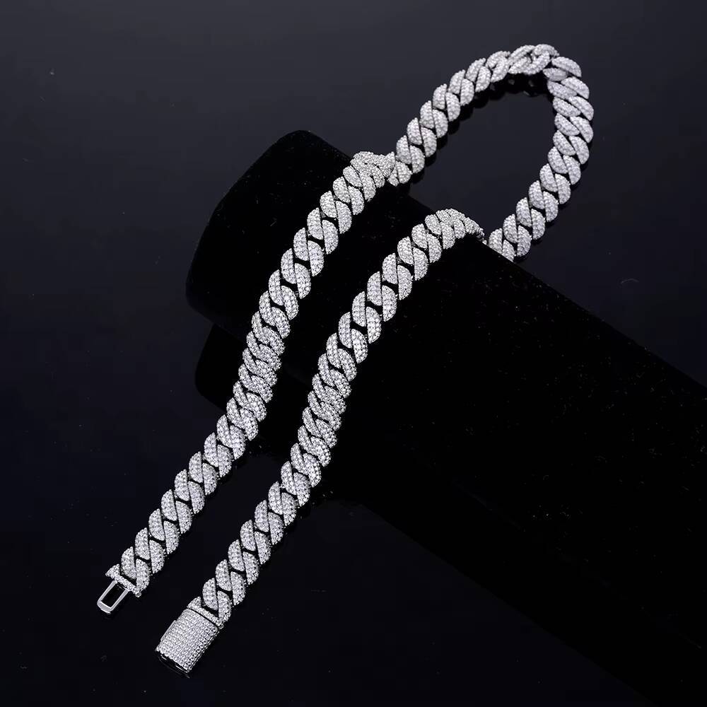 Wholesale 12mm 14mm Hip Hop Necklace Cubic Zirconia Vvs Diamond Brass 925 Silver Iced Out Cuban Link Moissanite Chain