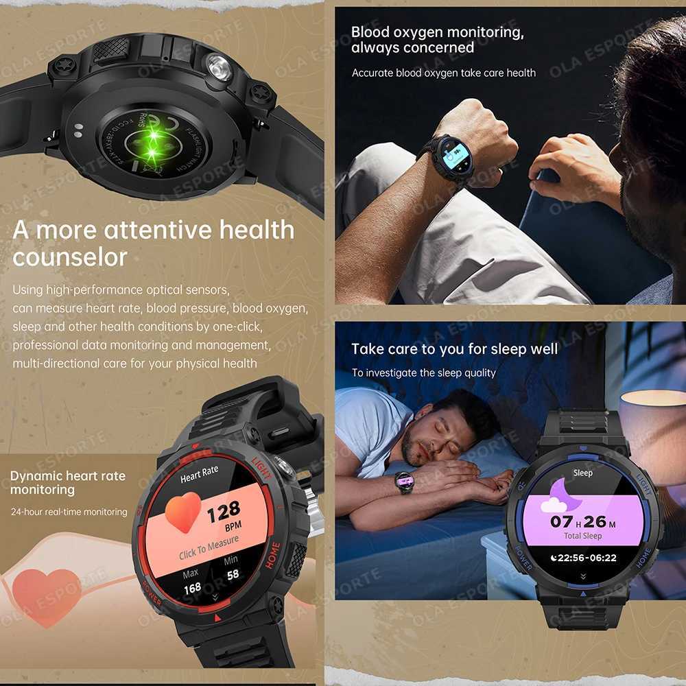 New Real 30 Meter Swimming Smart Watch Waterproof Flashlight 100Sports SmartWatch BT Call Rate Monitor Ai Vo Assistant C251203