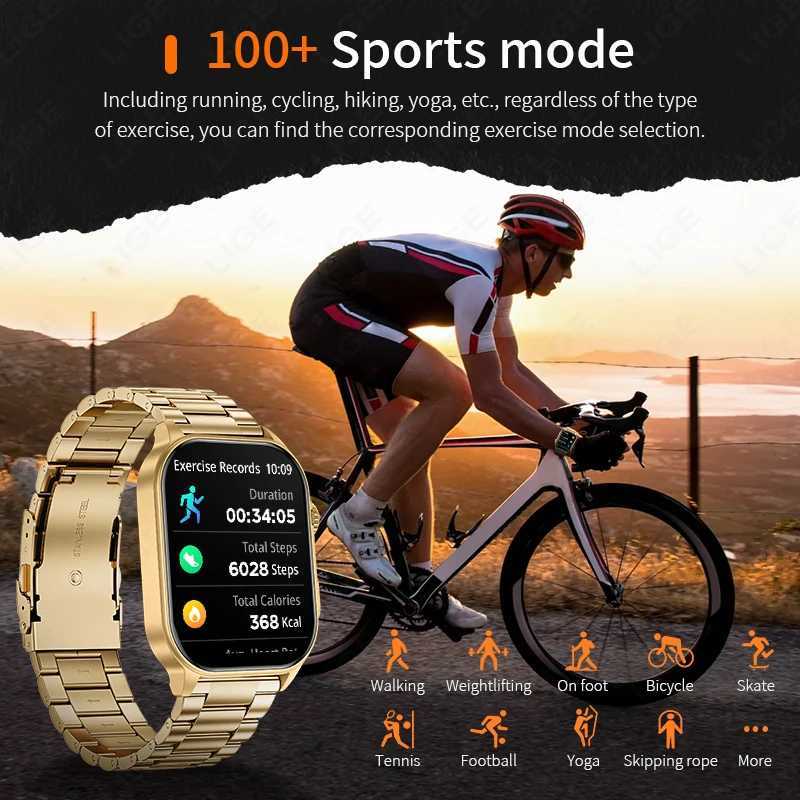 LIGE New Smart Watch LED Flashlight Military Sport Watches 201 Sn Health Monitor Call Waterproof Smartwatch Men C251203