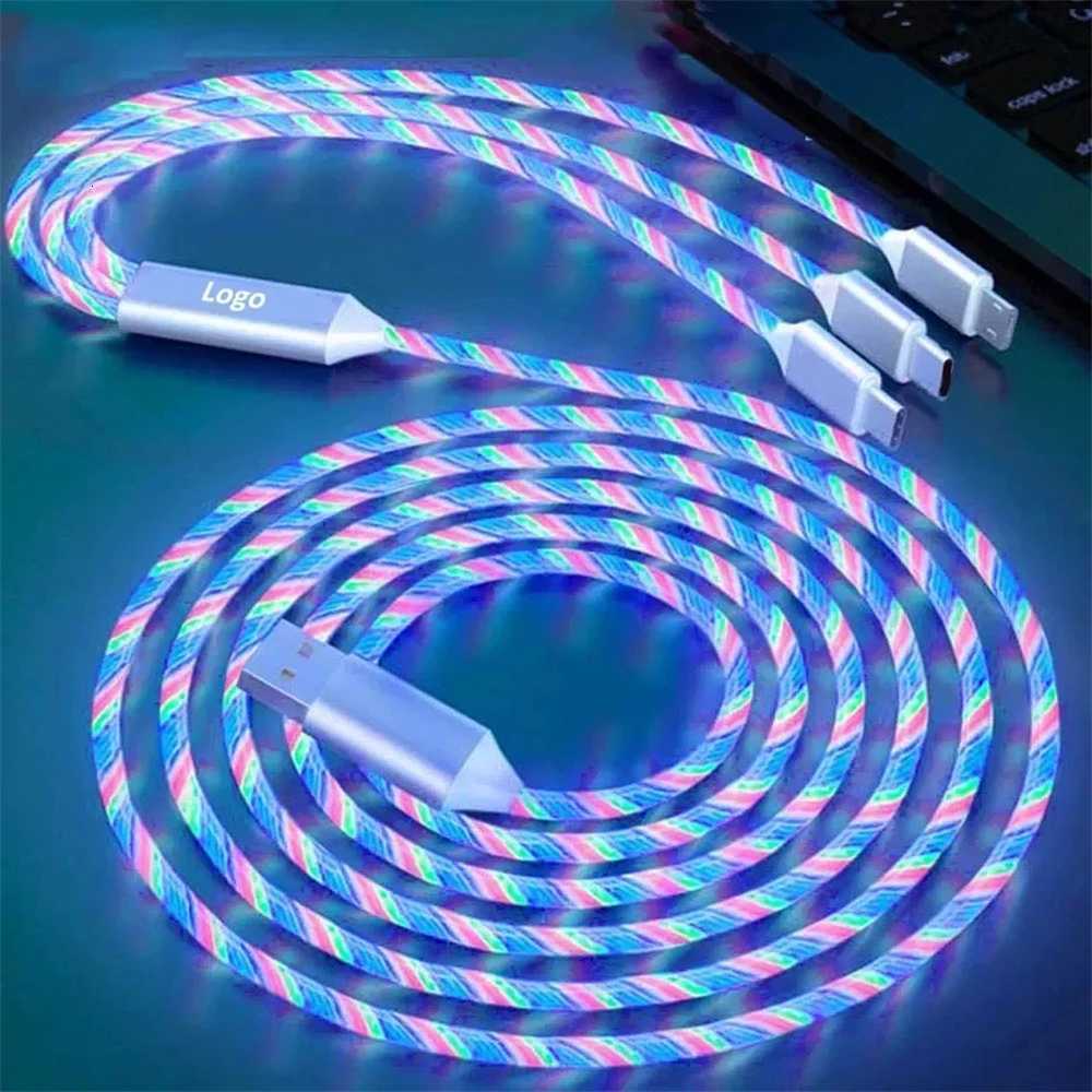 NNBILLI Glowing LED Light 3in1 3A Fast Charging Micro USB Type C Cable For iPhone Redmi Phone Accessories C251203
