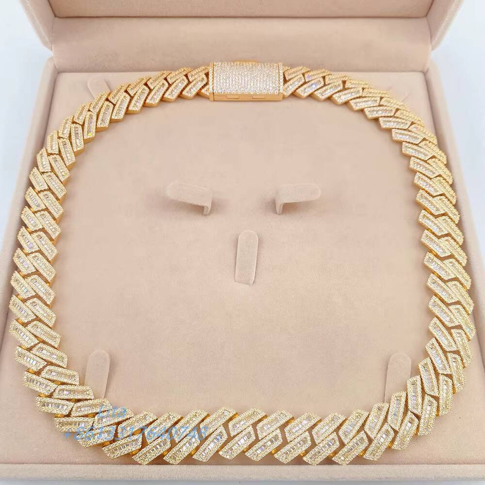 Fine Jewelry Heavy Luxury Hip Hop Vvs baguette Diamond Cuban Link Chain Custom Silver Chain Necklace