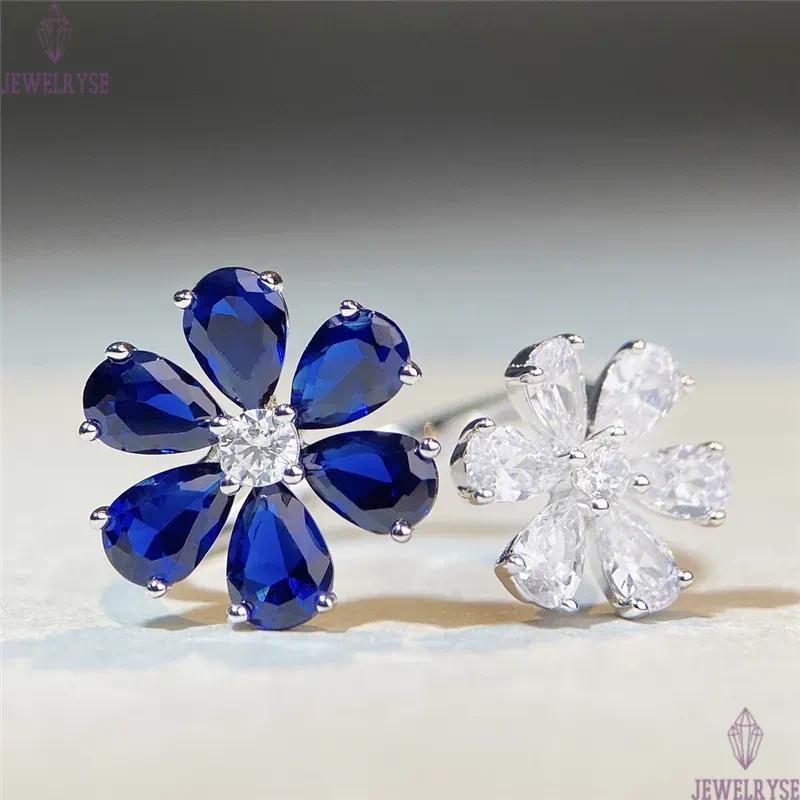 blue diamond sapphire designer ring for woman wed 925 sterling silver 5A zirconia round sqaure heart luxury wedding engagement womens rings jewelry gi