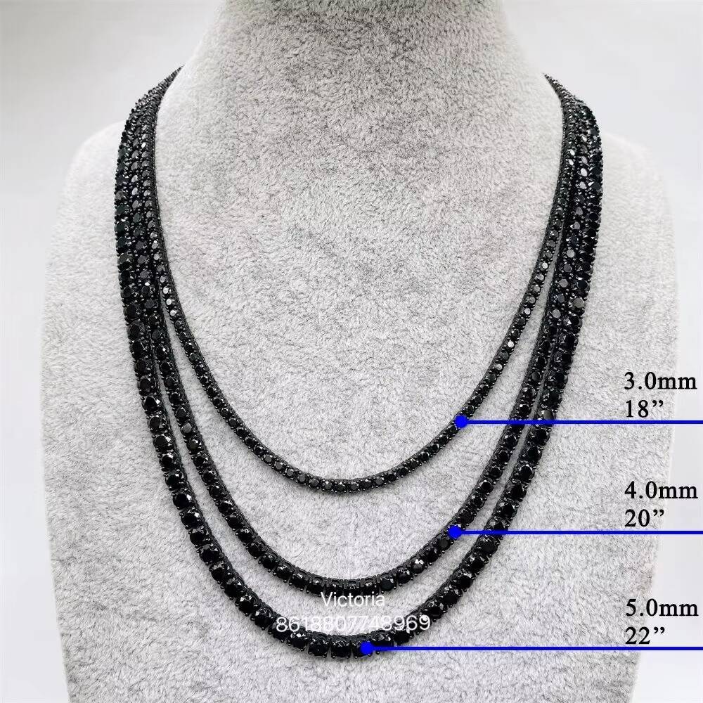 New Fashion Hip Hop Iced Out Men Necklace S925 Sterling Silver 3MM 4MM Black Colored Moissanite Tennis Chain