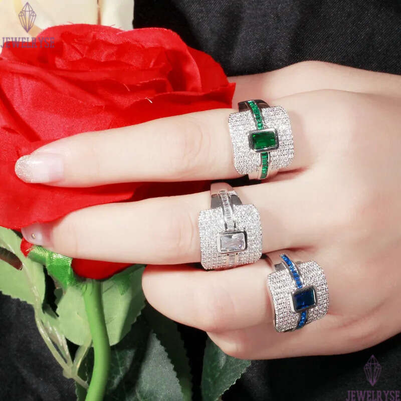 Size 6-9 Luxury Designer Jewelry Rings AAA Cubic Zirconia Copper Gold Silver Full CZ White Blue Green Gemstones For Women Party Wedding Diamond Ring G