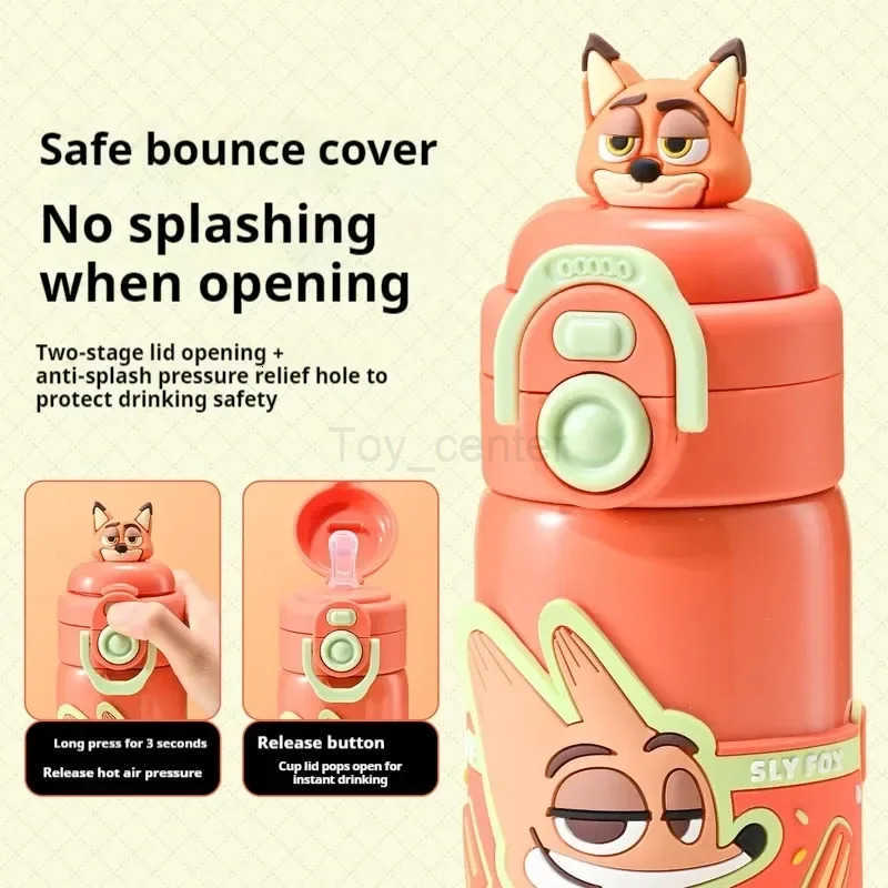 Disney 500ml Stitch Zootopia Cartoon Thermos Nick Judy Hopps Dual-Drinking Straw Cup Cute Printing Student Water Cup Girl Gifts H251203