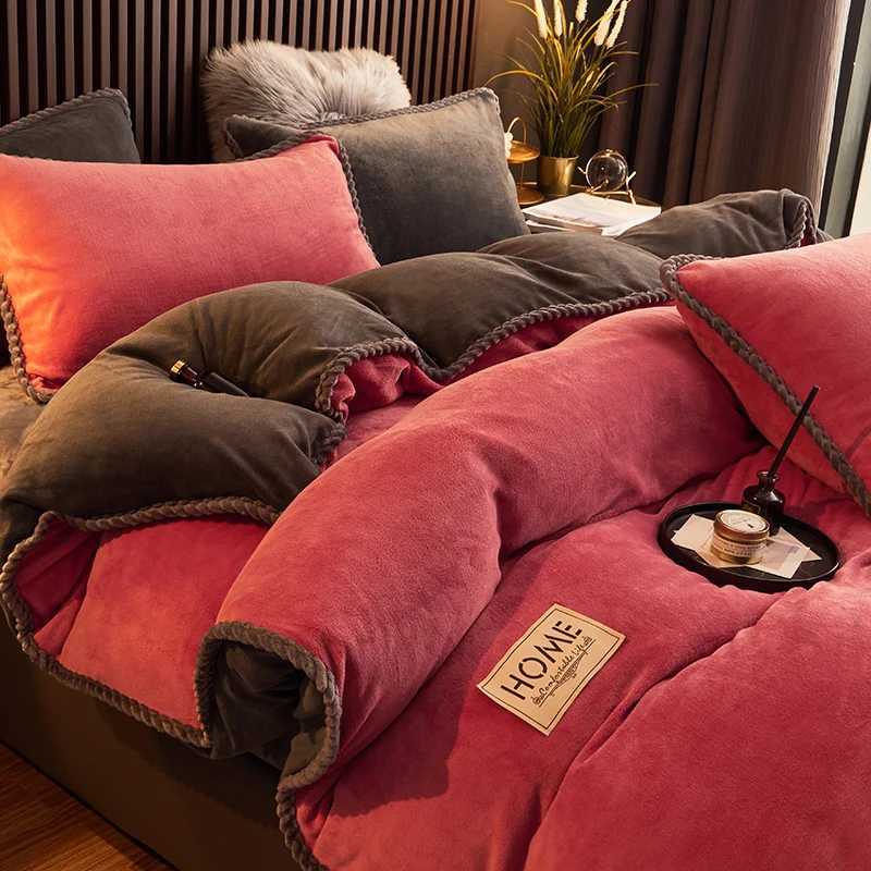 WOSTAR Winter warm coral fleece duvet cover 220x240 couple luxury double bed quilt cover bedding set twin fl king size H251203