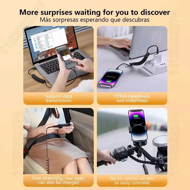 PD 27W Car USB Spring Stretch Cable For iPhone 13 12 11 14 Pro Max Phone Fast Charging Charger Cable X XR XS 7 8 Plus Data Cable C251203