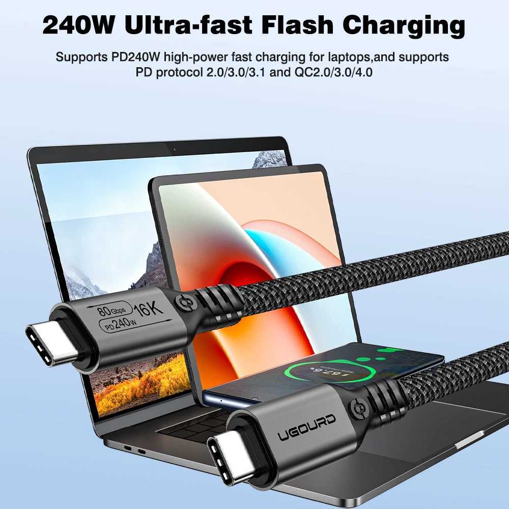 UGOURD 80Gbps Thunderbolt 5 Cable Certified Chip USB-C Thunderbolt5 2m 0 120Gbps 240W 16K for Book M2 Hard Drive USB4-V2 C251203