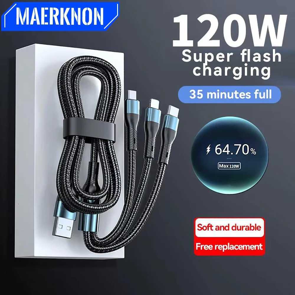 6A 120W 3 in 1 USB Type C Cable Fast Charge Phone Charger Data Cord For iPhone Quick Charge Micro USB Wire C251203