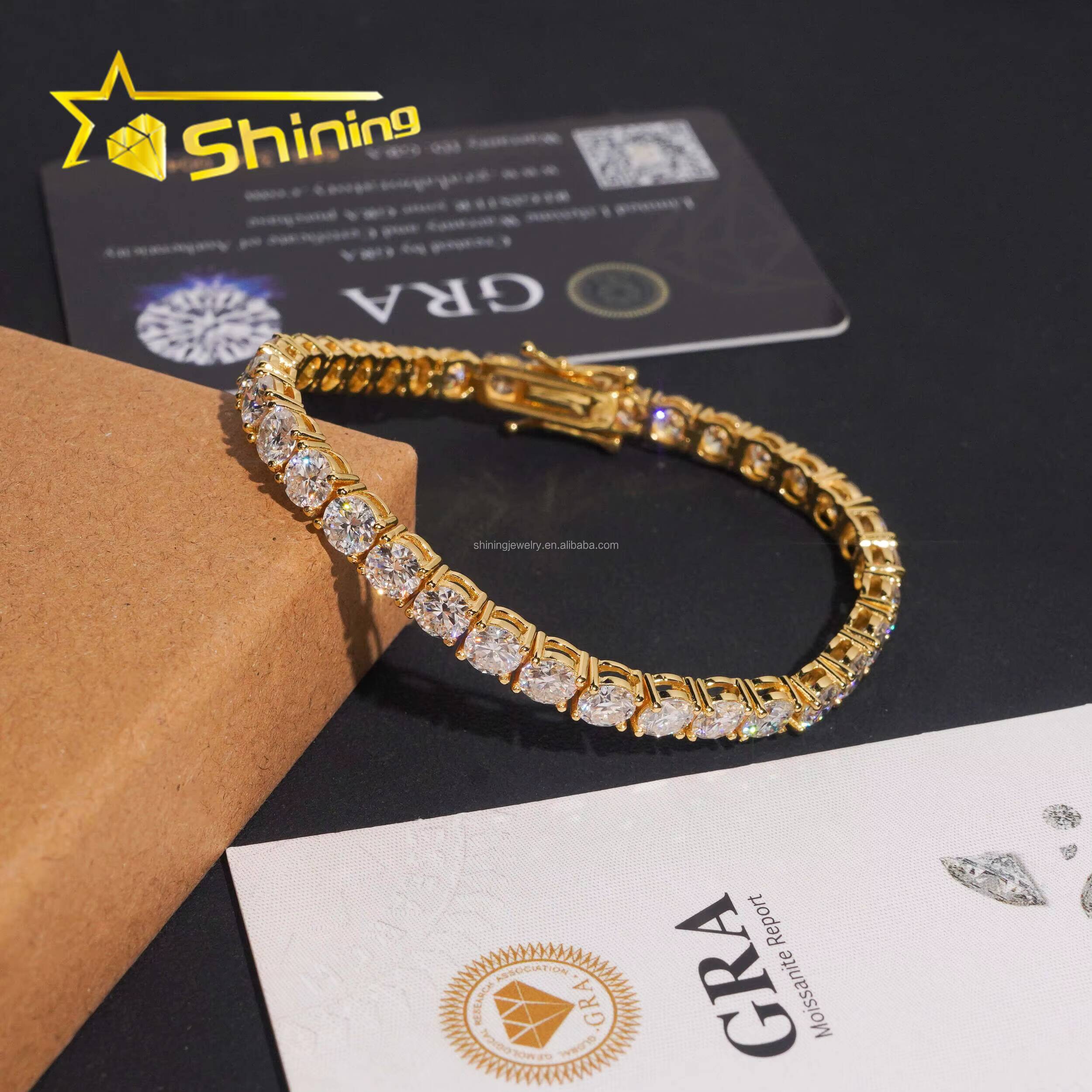 In Stock Ship in USA Warehouse Hip Hop Fire Jewelry FL 5mm Moissanite Prong Setting S925 Solid Silver Iced Out Tennis Bracelet