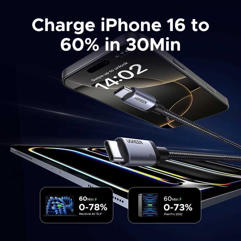 UGREEN PD60W Cable USB-C to USB-C High-Speed Data Sync And Charging Cable Durable Fast Charge Cable for USB-C Devs C251203