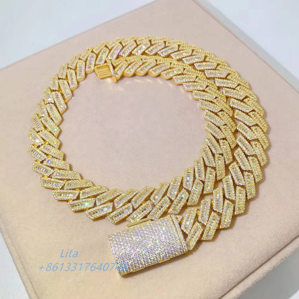 Fine Jewelry Heavy Luxury Hip Hop Vvs baguette Diamond Cuban Link Chain Custom Silver Chain Necklace
