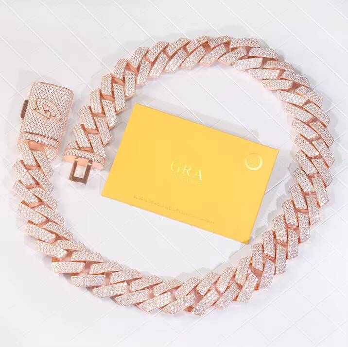 Hot Sale Customizable Miami Style Cuban Chain 255mm Wide 3 Rows VVS Moissanite Pink Color Hip-hop Silver 3 Rows VVS Moissanite