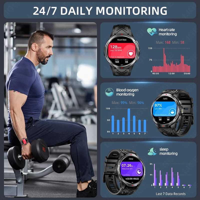 LIGE Men Smart Watch 1100mAh Large Battery 3ATM Waterproof Call Rate Sleep Monitor Flashlight Sports Smartwatch C251203
