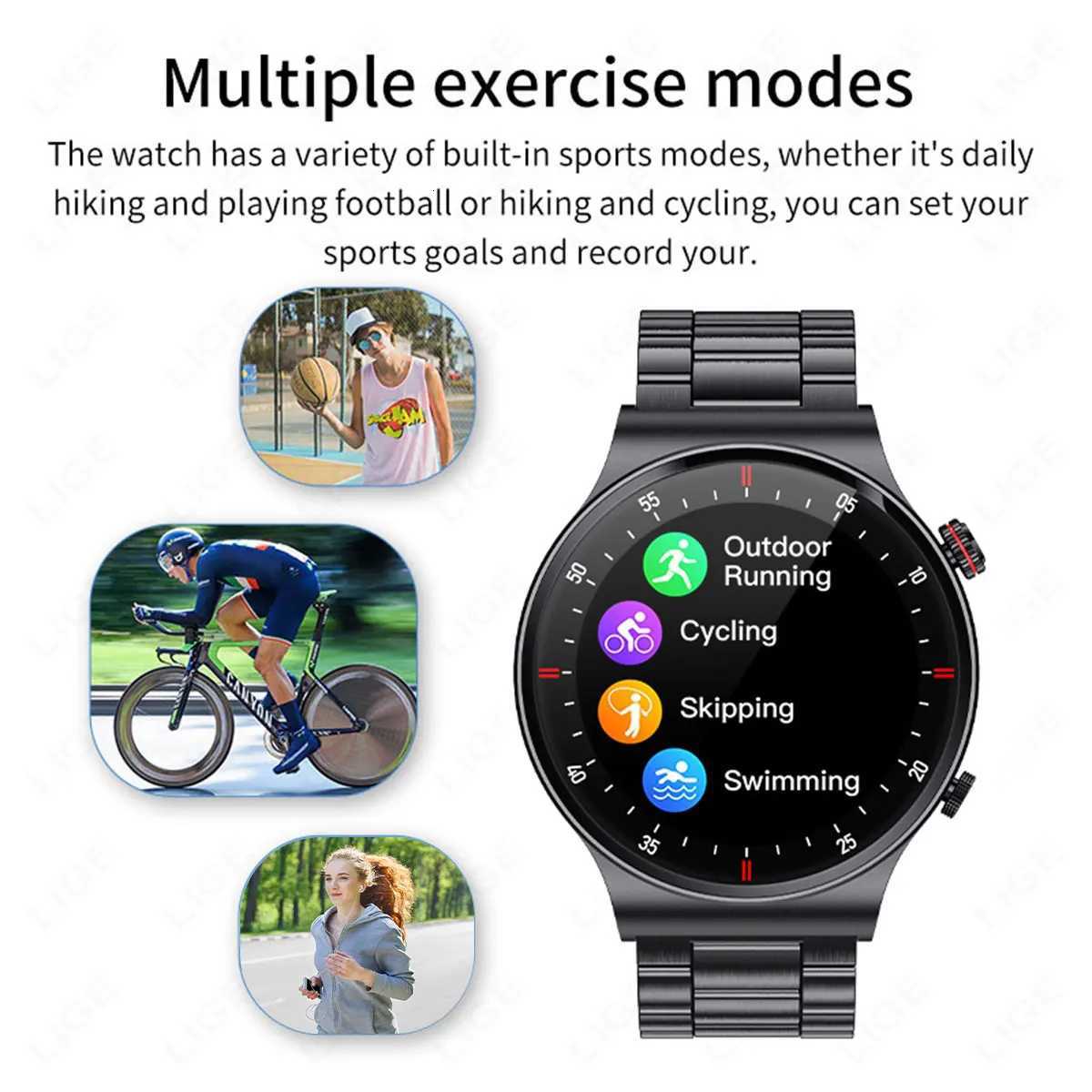 LIGE Outdoor Sport Smart Watch Men 185 inch AMOLED Sn Health Detection Waterproof Call Smartwatch For Android OS C251203