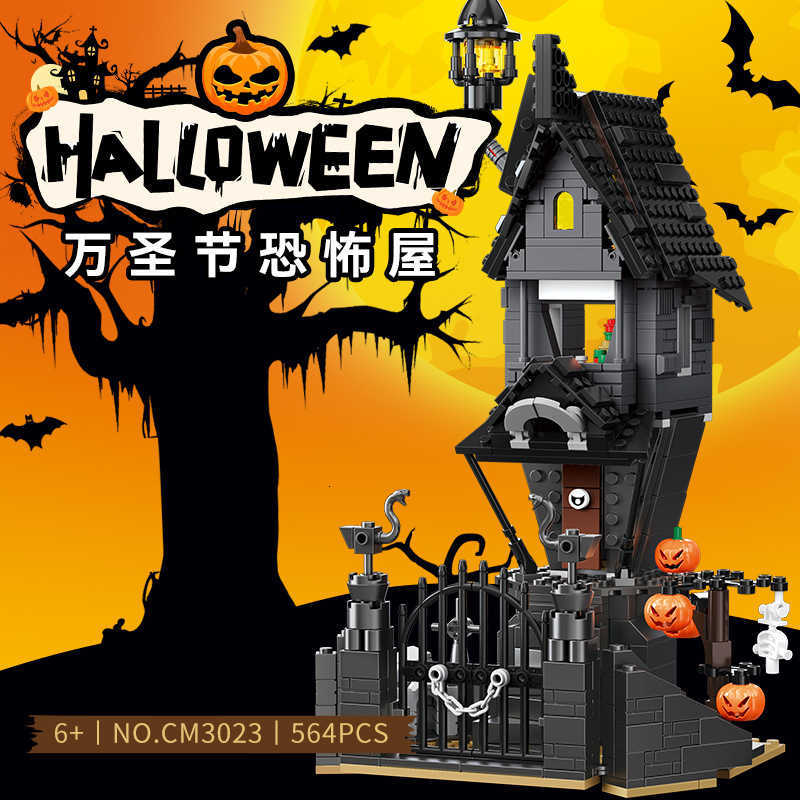 Halloween Compatible Scary Skeletonton Castle Miniature Building Block Decoration Toy for AssemblyXJ241203