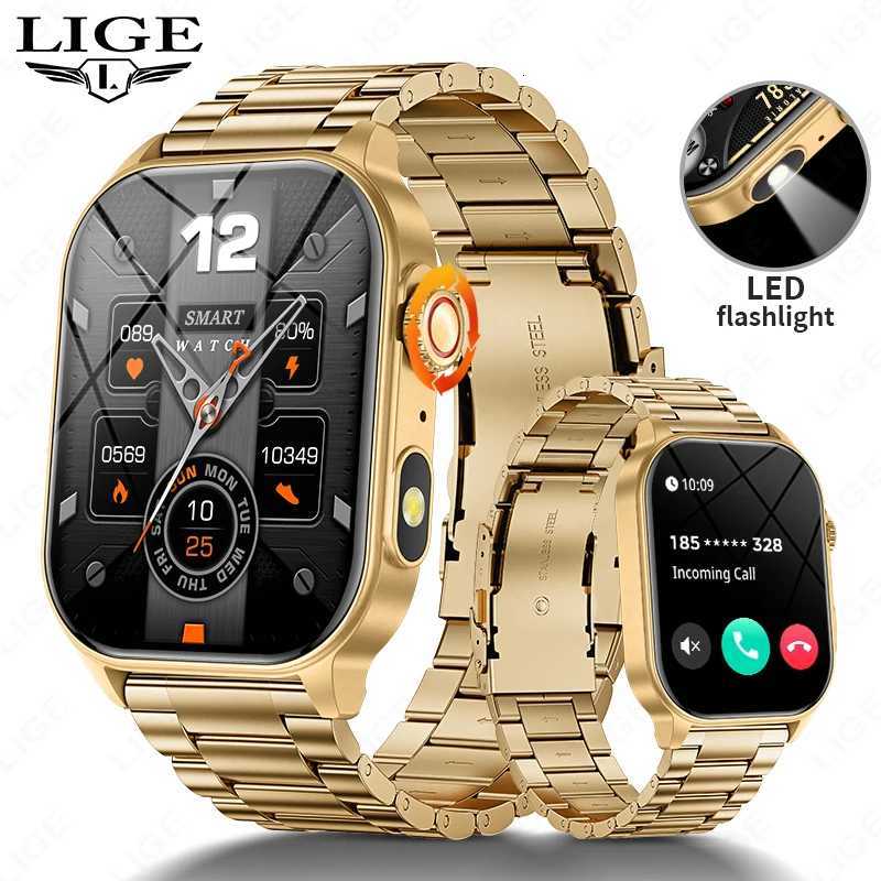 LIGE New Smart Watch LED Flashlight Military Sport Watches 201 Sn Health Monitor Call Waterproof Smartwatch Men C251203