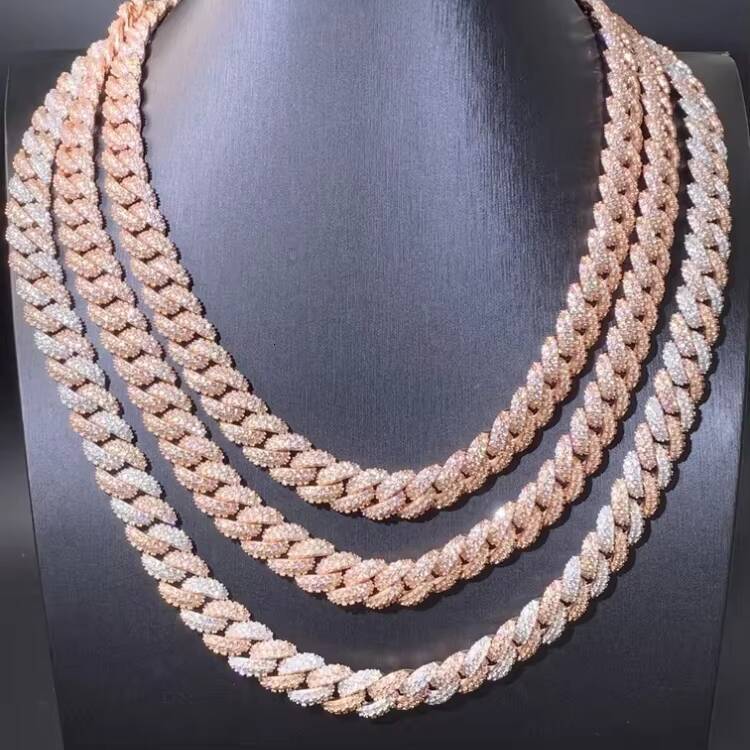 13mm Wide White/yellow/rose Gold Plated S925 Silver Gold Plated Vvs Moissanite Diamond Cuban Link Chain for Mens Hip Hop