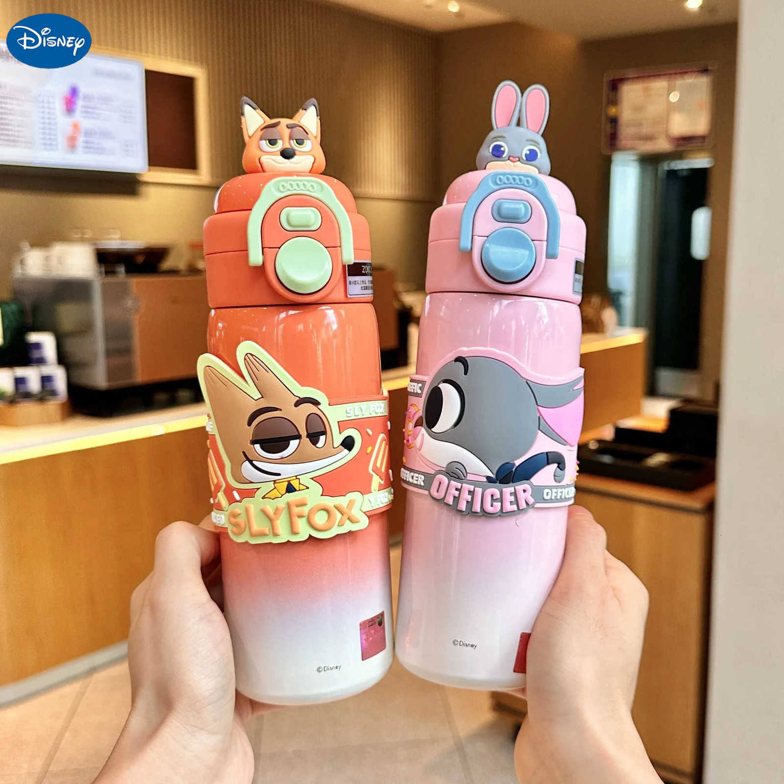Disney 500ml Topia Thermos Nick Judy Cartnoon Anime Figure Peripheral Hopps Dual-Drinking Straw Cup Stitch Cute Printing Water Cup Gift H251203