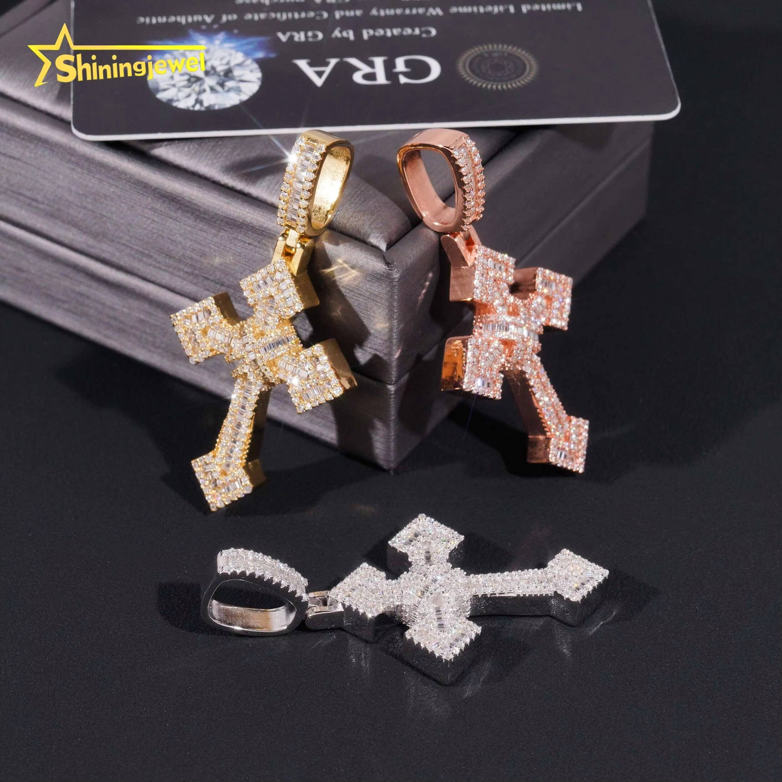 Cheap Price VVS Moissanite Cross Pendant S925 18K Gold Plated Gra Moissanite Pass Diamond Test Hip Hop Iced Out Pendant