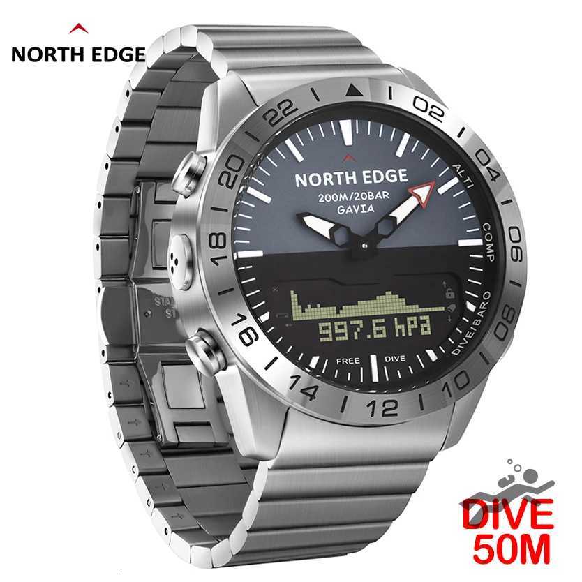 NORTH EDGE Mens Dive Watch Military y Luxury Fl Steel Smartwatch Cpass Altimeter Bareter Digital Clock Waterproof 200m C251203