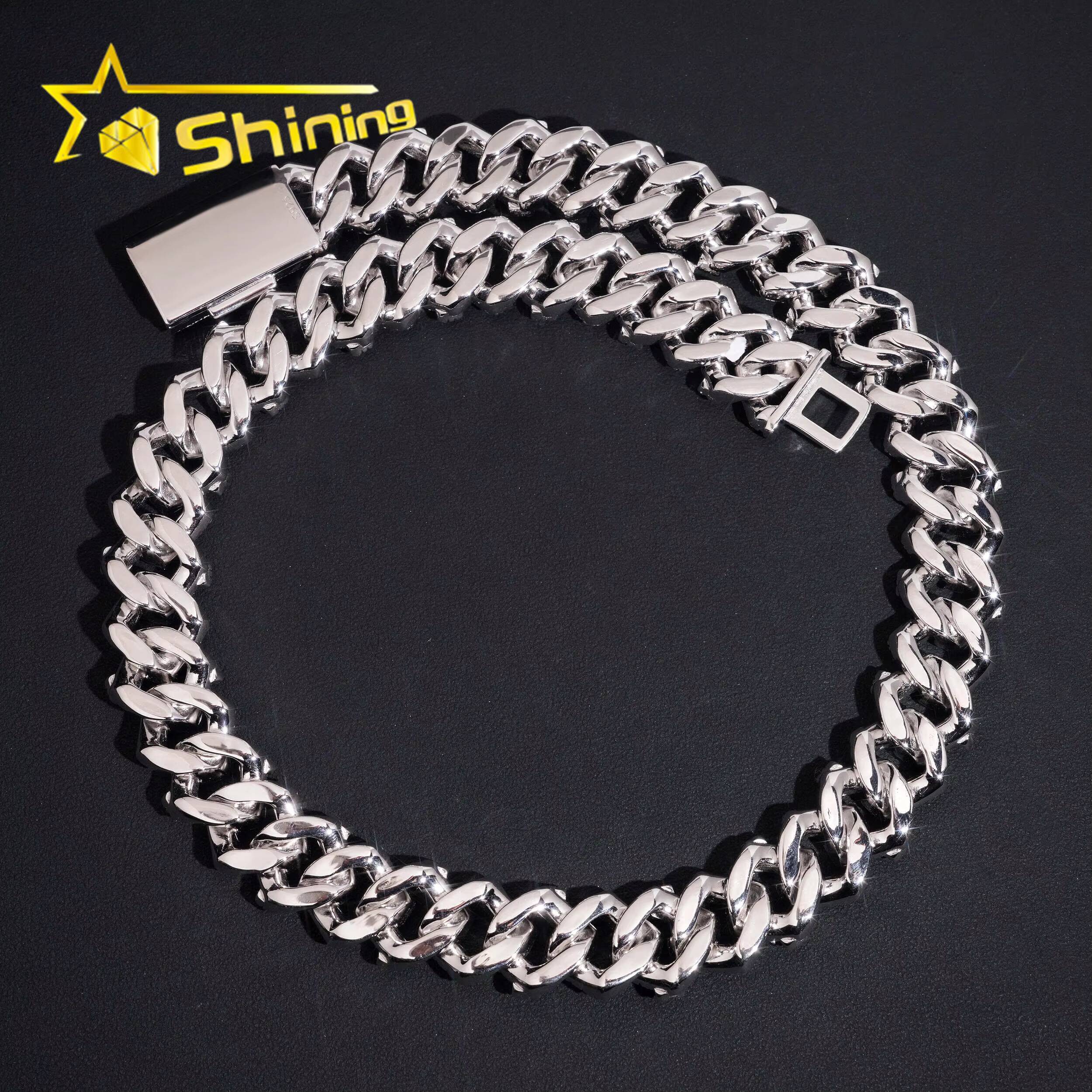 Pass Diamond Tester Men Necklace 925 Sterling Silver Hip Hop Iced Out Emerald Cut Moissanite 18mm 2 Rows Cuban Link Chain