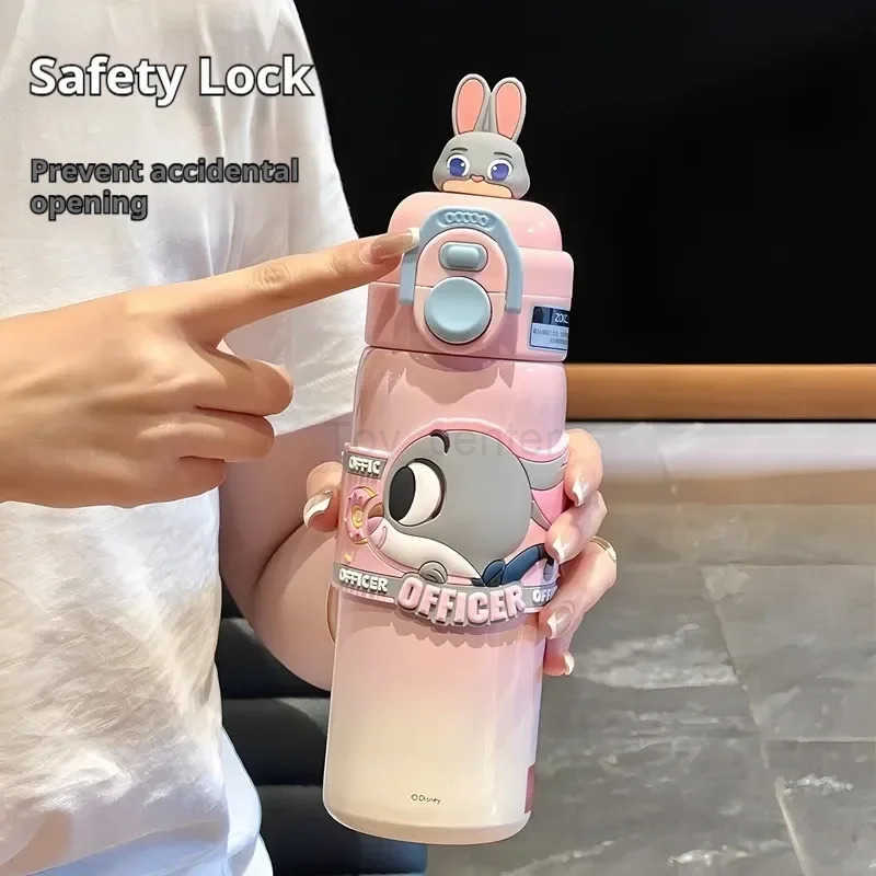 Disney 500ml Stitch Zootopia Cartoon Thermos Nick Judy Hopps Dual-Drinking Straw Cup Cute Printing Student Water Cup Girl Gifts H251203