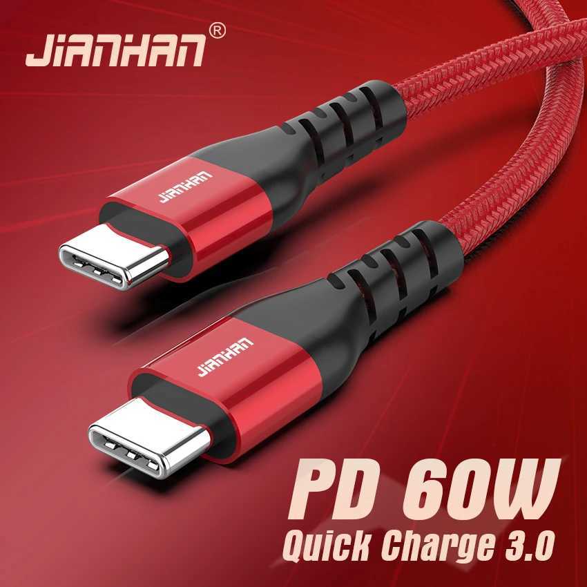 JianHan USB C to USB Type C Cable PD 60W USBC Fast Charger Cord for mi 10 Pro S21 S20 Book Pro iPad Pro 2020 C251203