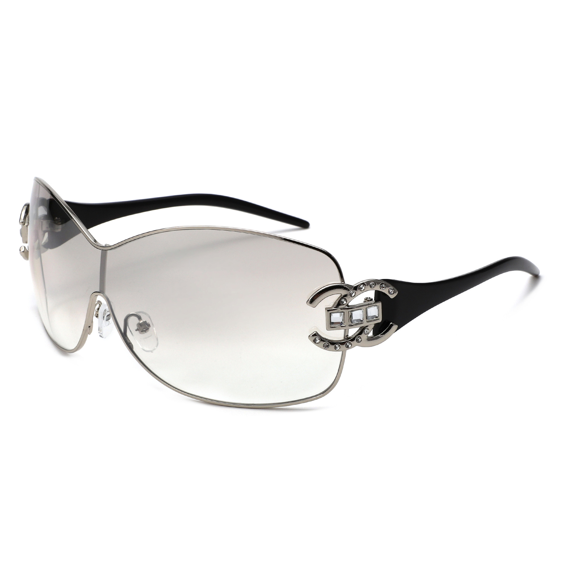 New European-American Style Double C Diamond-Studded Sunglasses for Women Metal One-Piece Frame Fashionable Trendy UV Protection Sunglasses