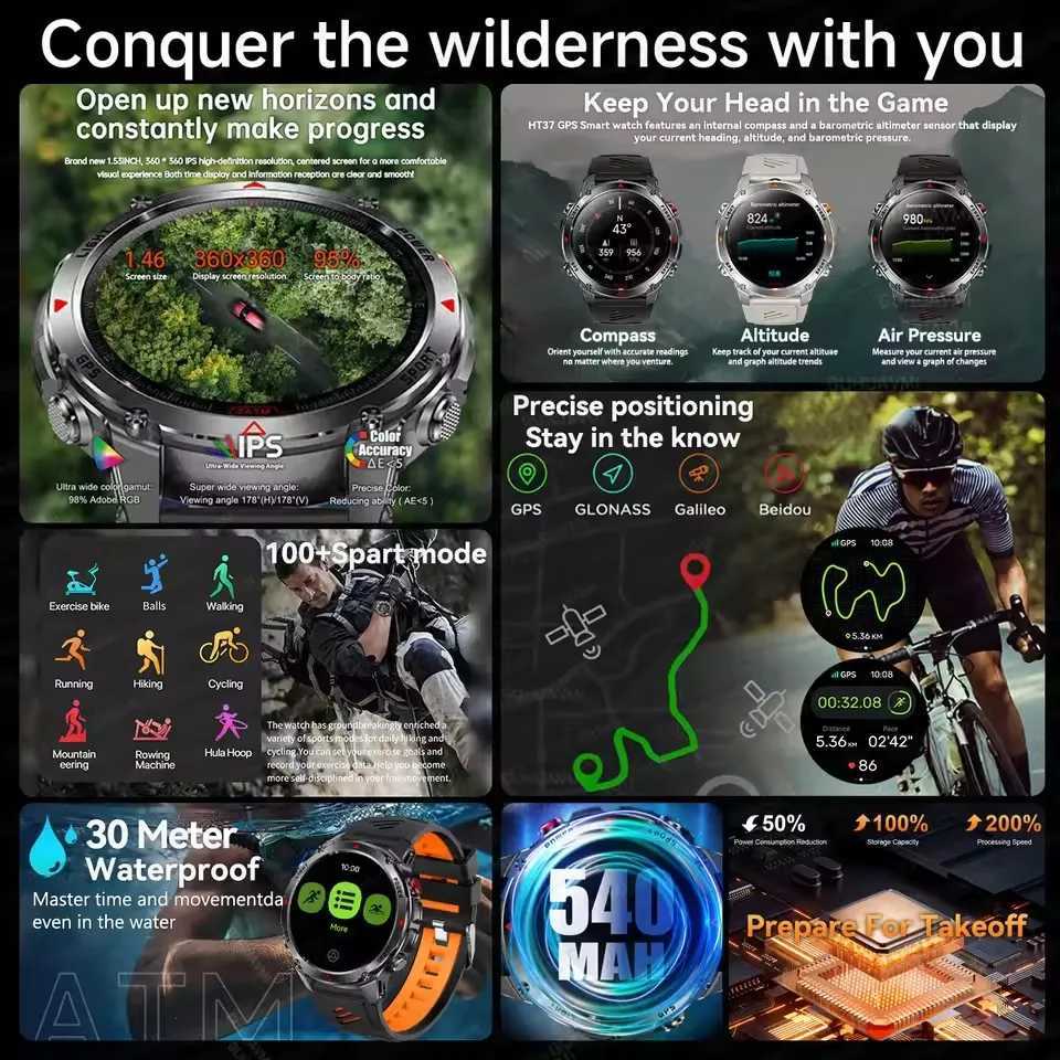 2025 New Military Call Smart Watch Built-in GPS Cpass Baretric Altimeter 10ATM Waterproof Sports Smartwatches Men C251203