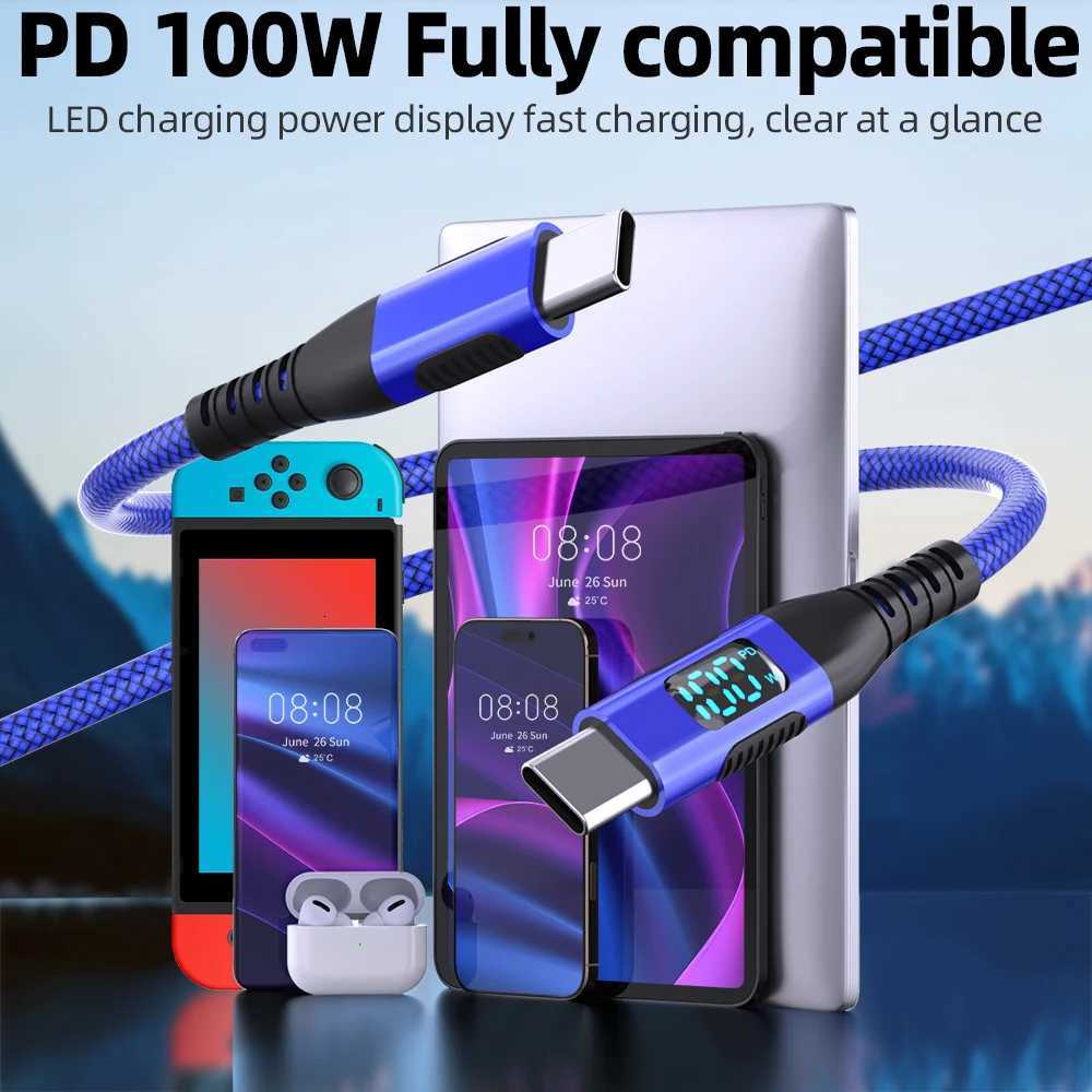 100W USB C to USB C Fast Charging Cable with 480Mbps Transfer Speed Red Nylon Data Cord for Devs C251203