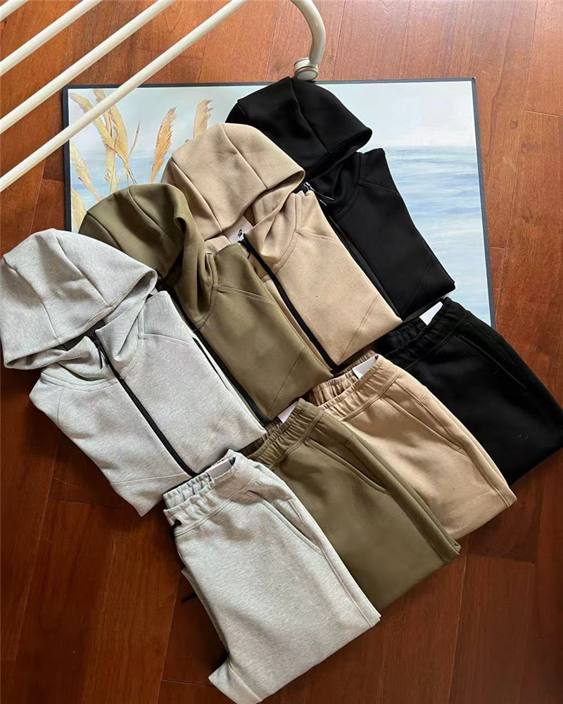 New men's casual sportswear set loose knitted training hooded jacket sweatpants 3 colors