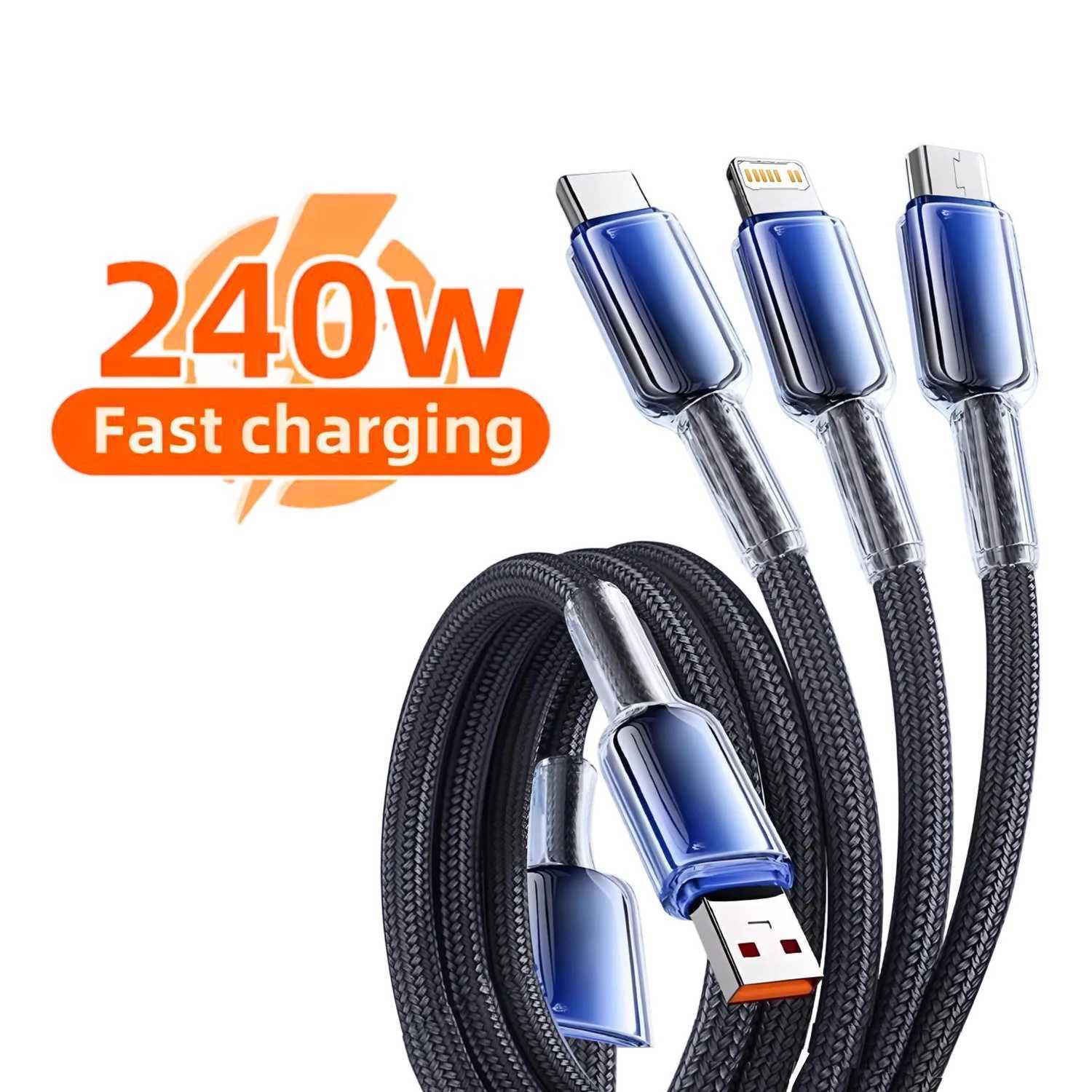 3 in 1 USB Cable 6A 240W Micro USB Type C Charging Cable For iPhone 14 13 12 Honor 13 Data Cord C251203