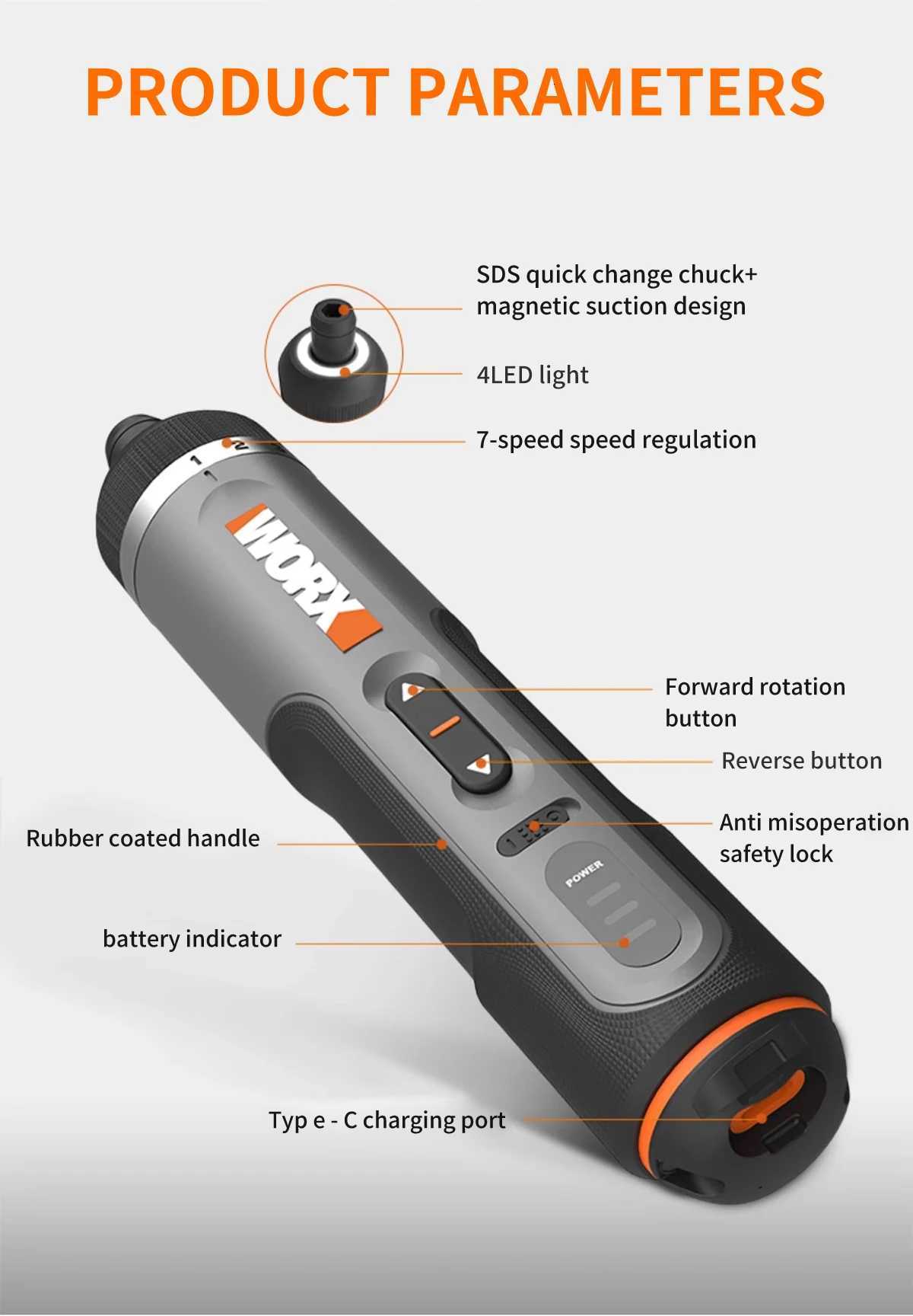Worx 30 Bit Sets Power Tools WX242 Electrical Screwdriver Sets Smart Cordless drill Screwdrivers USB Rechargeable Handle 4V DIY X251203