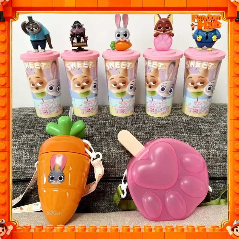 Disney New Genuine Zootopia Judy Nick Shaped Cup Straw Water Cup Storage Bucket Popcorn Bucket Strap Bucket Toy Gift H251203