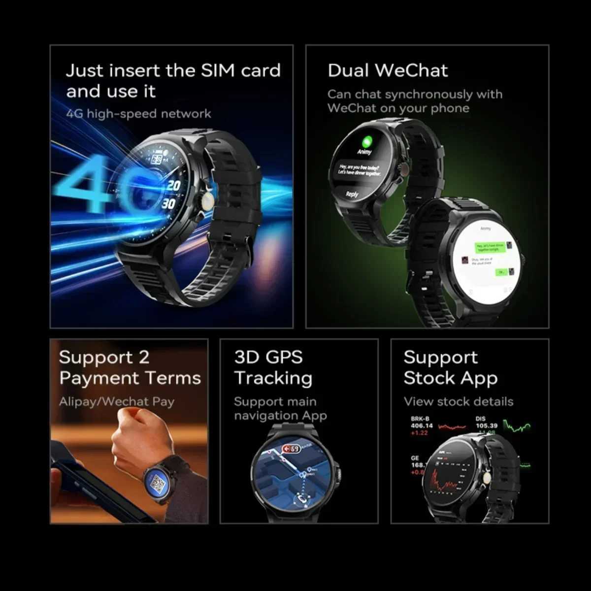 GT100 New Smartwatch 185-inch Display HD Sn Android OS 4G SIM Card 180 Rotating Camera WiFi Waterproof Smart Watch Men C251203