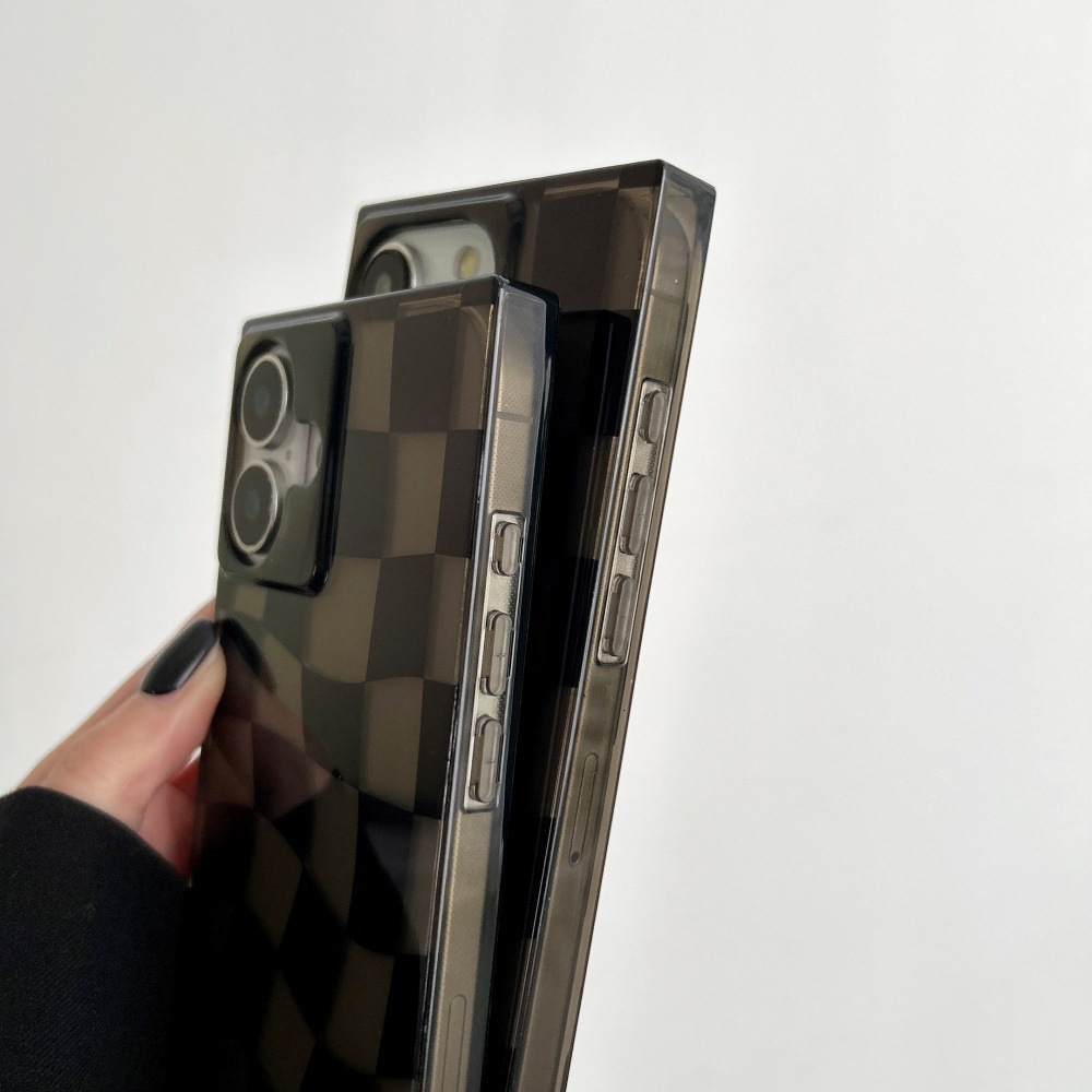 Twisted Checkerboard Phone Case Compatible With iPhone 17 Pro Max Square Transparent Black Shockproof Protective Case Apple 16/15