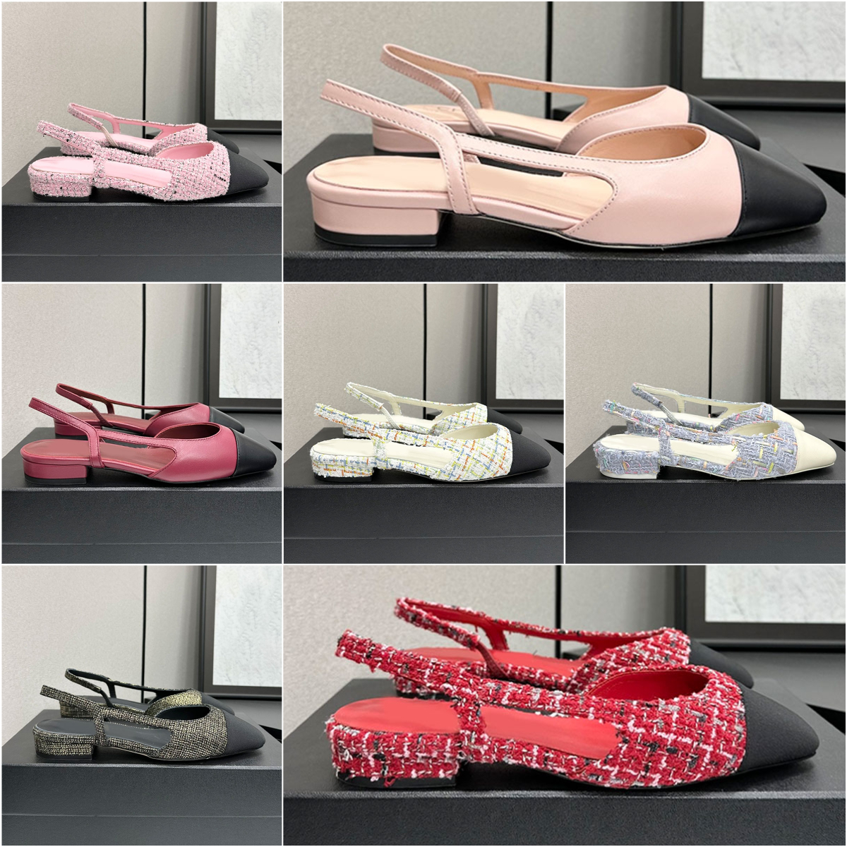 Classic slingback heels sandals designer heels women ballet flats single shoes cap toes chunky heels sandal pumps tweed leather womens shoes top mirror quality 35-43