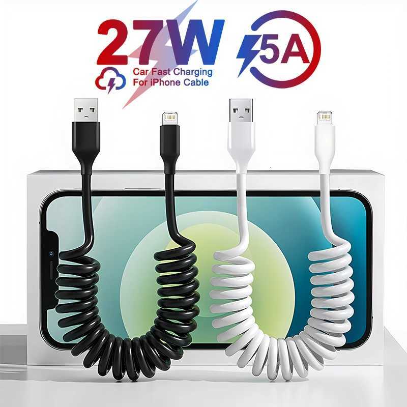 PD 27W Car USB Spring Stretch Cable For iPhone 13 12 11 14 Pro Max Phone Fast Charging Charger Cable X XR XS 7 8 Plus Data Cable C251203