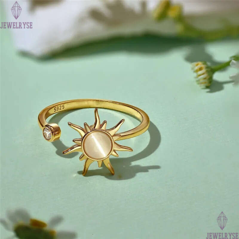 rotatable designer gold ring for woman 925 sterling silver blue butterfly flower pink 5A zirconia diamond womens finger rings jewelry opening adjustab