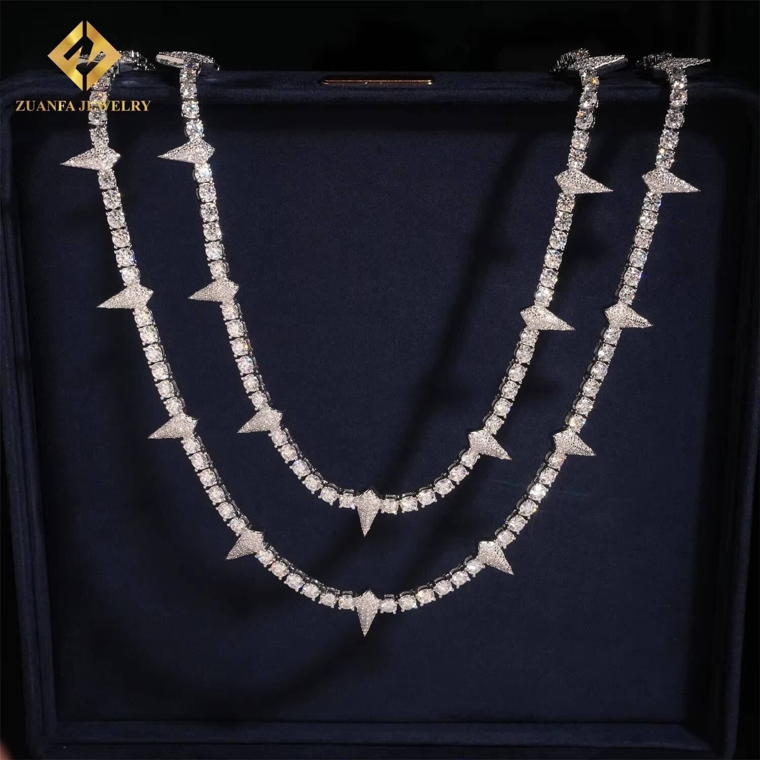 Pass Diamond Tester New Iced Out Hip Hop Jewelry 4MM Pointed Tennis Chain 925 Silver VVS Moissanite Diamond Tennis Necklace