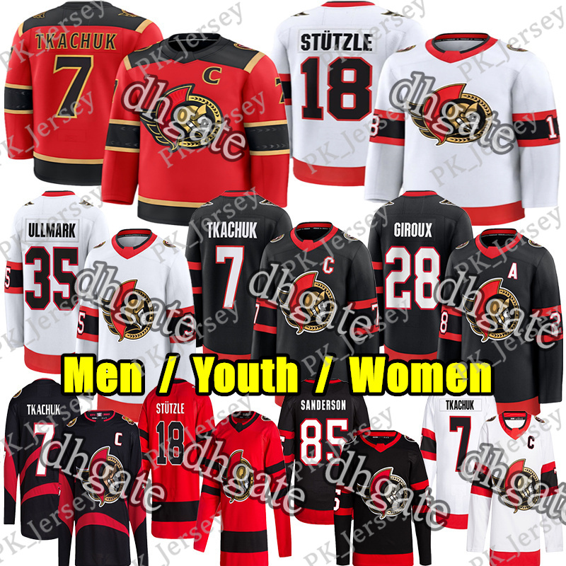 #7 Brady Tkachuk ottawa hockey jersey #18 Tim Stutzle Claude Giroux senator jersey David Perron Sanderson Chabot Cozens Carter Yakemchuk Kleven Linus Ullmark jerseys