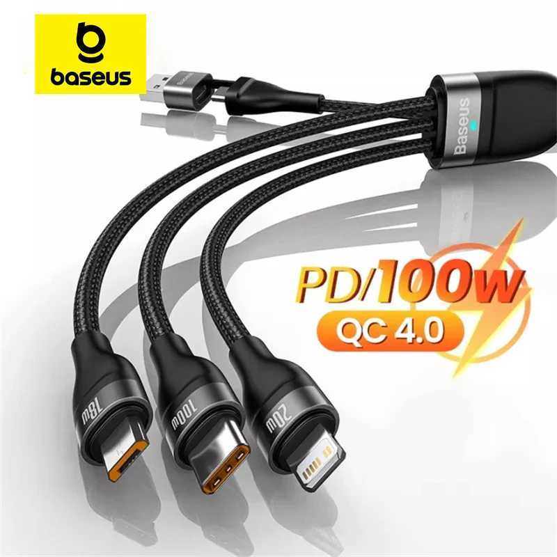 Baseus 3 in 1 USB Type C Cable for iPhone 15 14 13 12 Pro Charger Cable 100W Micro USB Type C Cable for book C251203