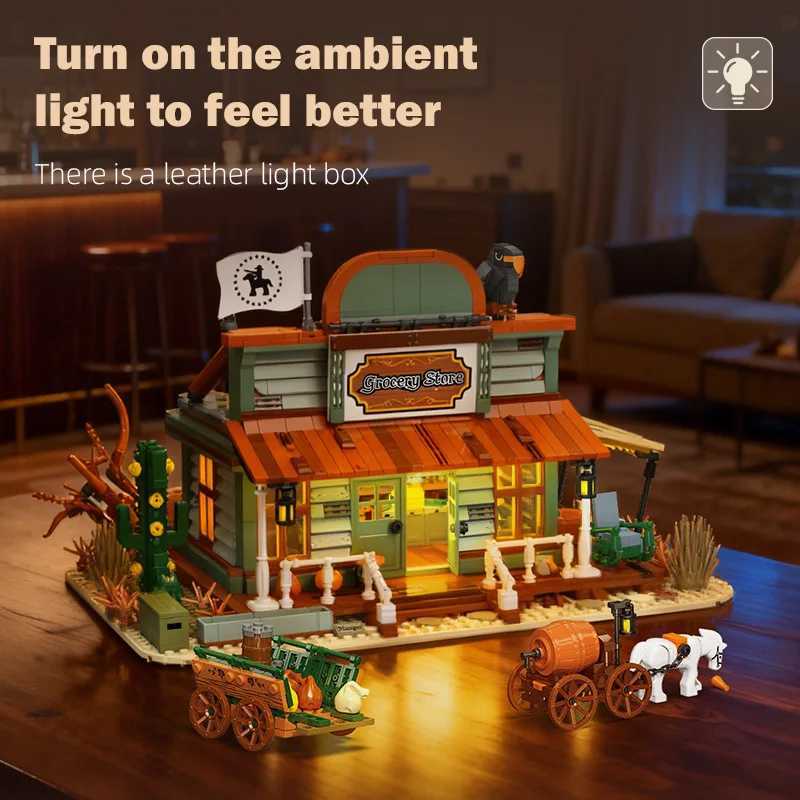 Western Blacksmith Shop Building Blocks Kit MOC Medieval Street Scene Grocery store with Carriage Model Bricks Diy Toy Kids Gift C251203