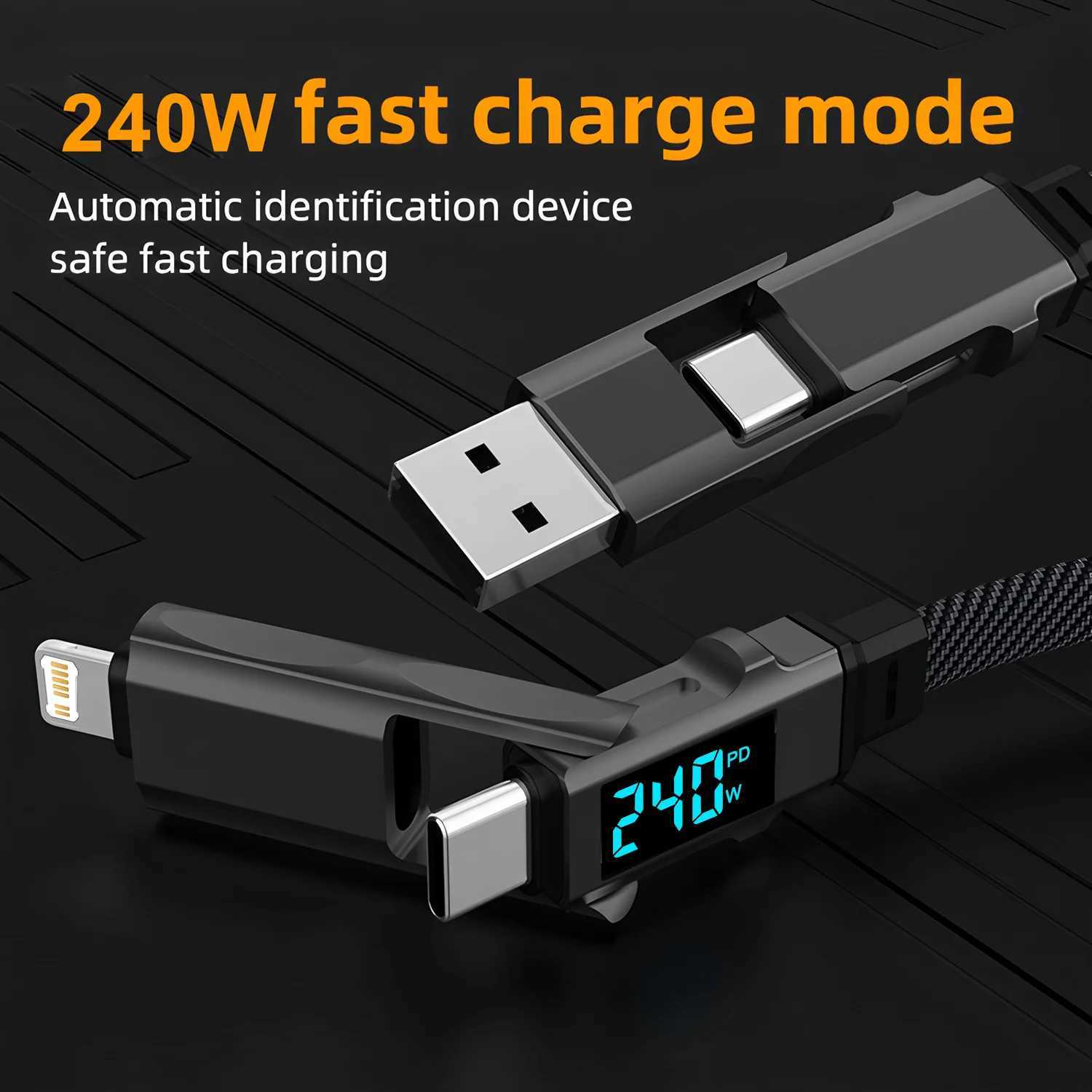 Digital Display 4 In 1 PD 240W USB Type C Data Cable Fast Charging For iPhone 15 Redmi Cable Fast Charger C251203