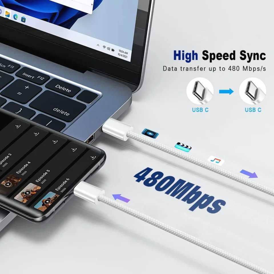 10 PCS 60W PD USB-C Fast Charging Braided Cable For iPhone 15 16 Pro Max Redmi Type C Cables With Retail Box C251203