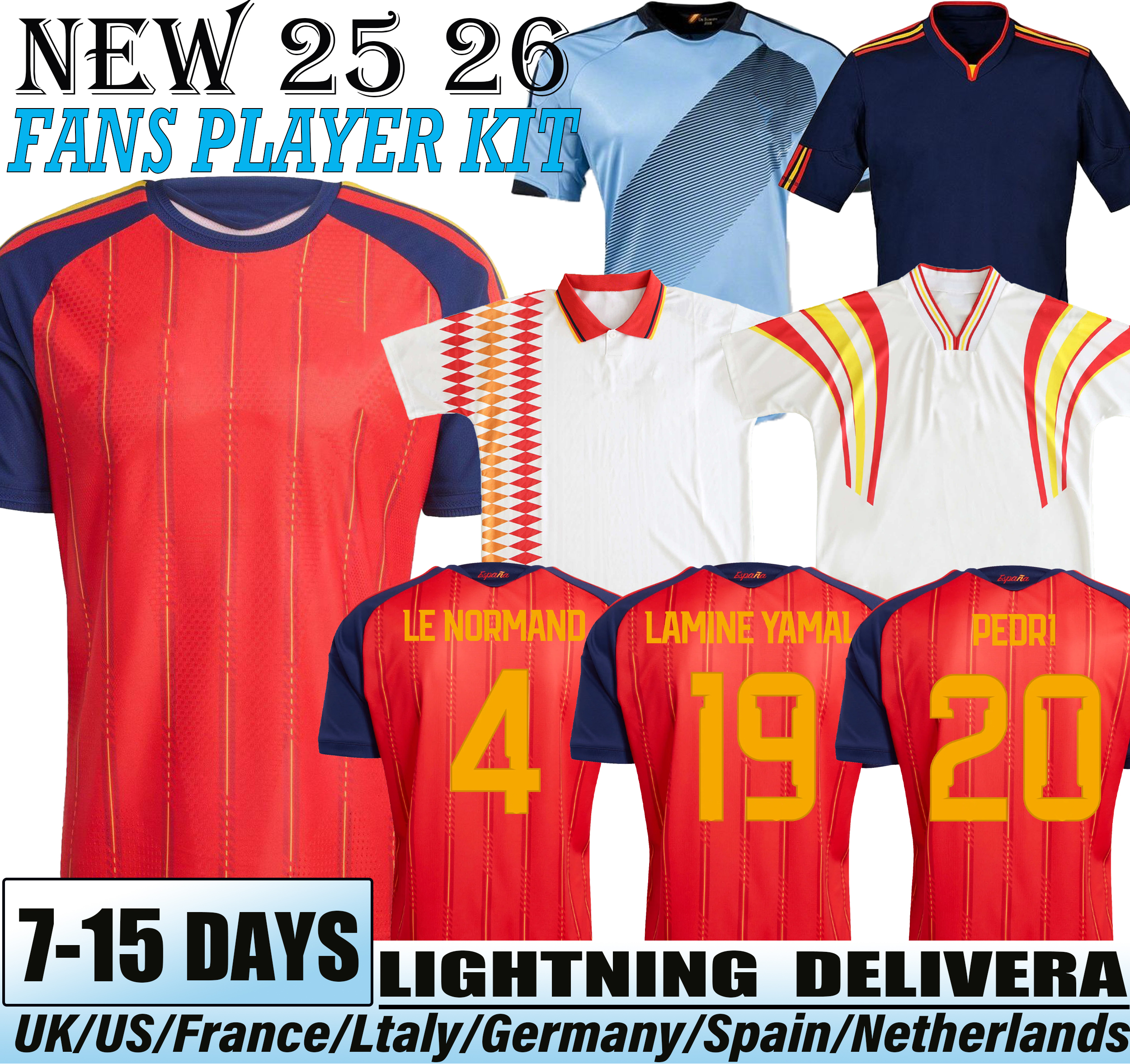 2026 Spain Football Shirt #19 Lamine Yamal WILLIAMS RODRIGO Pedri Olmo Gavi Soccer Jerseys Joselu Carvajal Ferran Zubimendi 26 27 espana Retro Jerseys Men Kids Kit