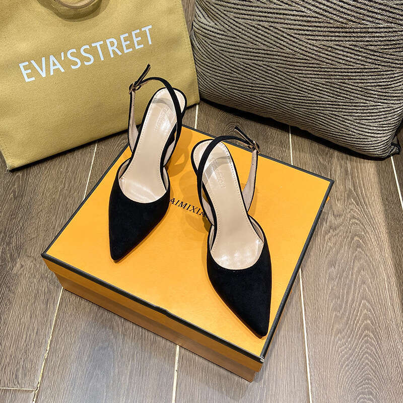 Early Spring Nude stiletto Heel Pointed Toe Designer shoe Shallow Mouth One-Strap slingback Heels Women's Shoes with Straps